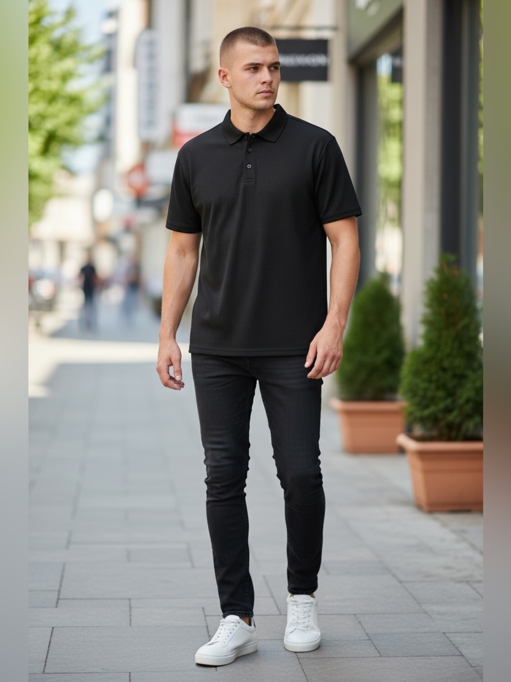 Men's Black Polo Shirt Breathable and Wrinkle Free